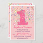 ハッピーバブル!誕生カラフル日パーティの番号 招待状 (正面/裏面)