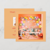 ハッピーバルーン第1誕生日カード招待状 招待状 (正面/裏面)
