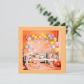 ハッピーバルーン第1誕生日カード招待状 招待状 (スタンド正面)