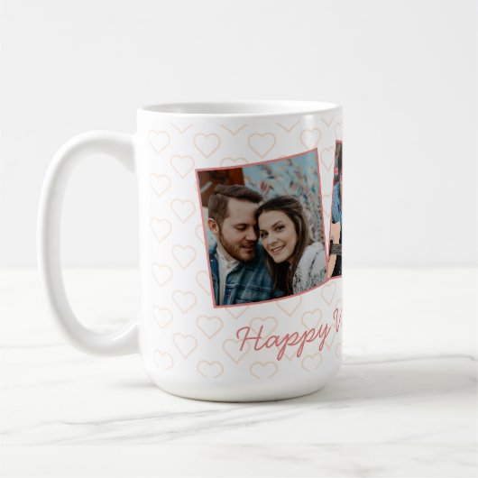 ハッピーバレンタインかわいい3写真ハートパターン コーヒーマグカップ (左)