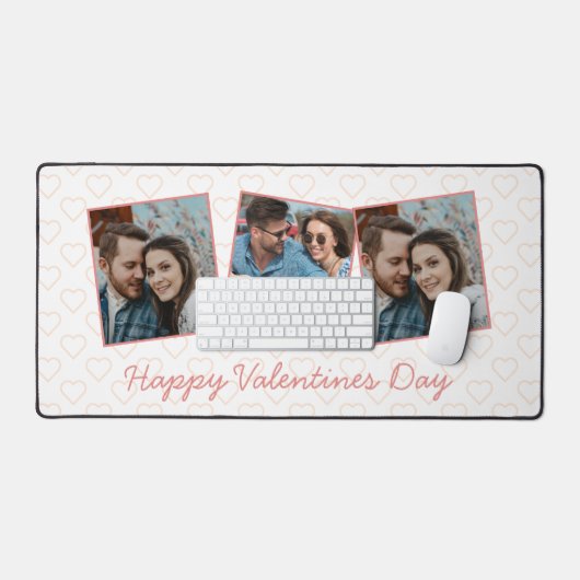 ハッピーバレンタインかわいい3写真ハートパターン デスクマット (キーボード&マウス)