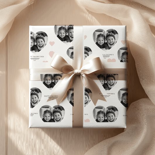 ハッピーバレンタインのパーソナライズされたハート写真パステル ラッピングペーパー