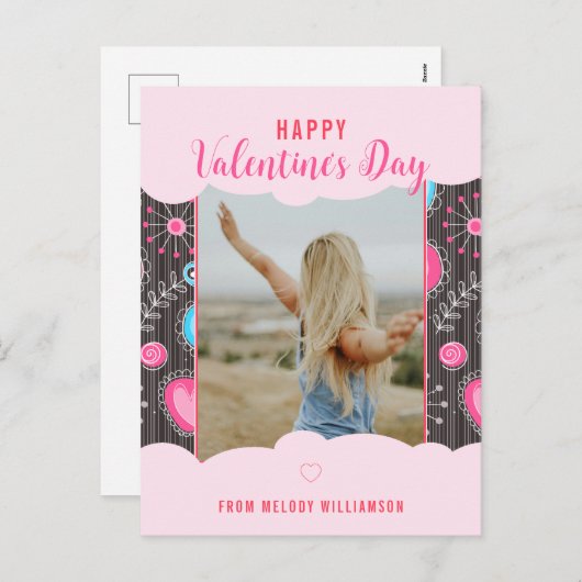 ハッピーバレンタインウィムシーピンクブルーハート花名 シーズンポストカード (正面/裏面)