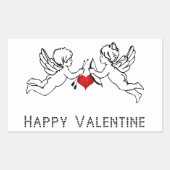 ハッピーバレンタインチェルブスカップルかわいいハート文字 長方形シール (正面)