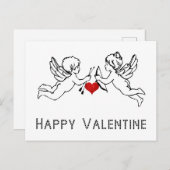 ハッピーバレンタインチェルーブクピッドカップル赤いハート シーズンポストカード (正面/裏面)