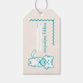 ハッピーバレンタインティール（緑がかった色）子猫 ギフトタグ