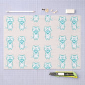 ハッピーバレンタインティール（緑がかった色）子猫 薄葉紙 (クラフト)