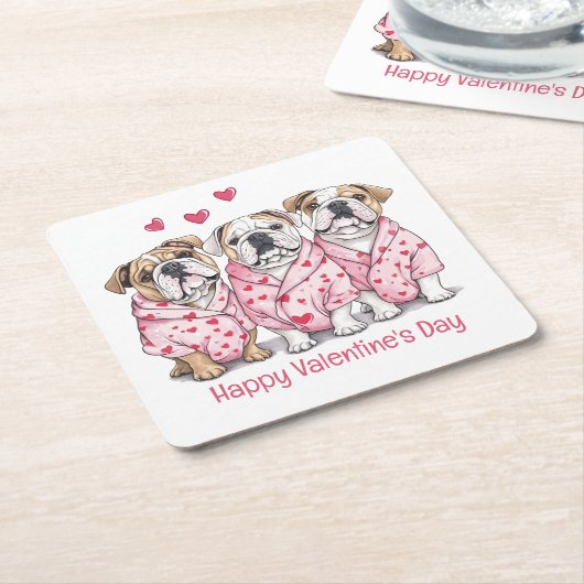 ハッピーバレンタインデイグリッシュブルドッグ スクエアペーパーコースター (アングル)