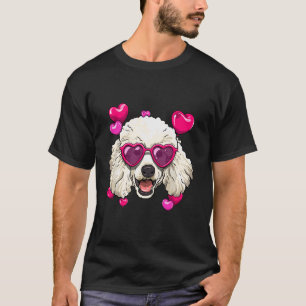ハッピーバレンタインデイプードルドッグハートグラスラブ Tシャツ