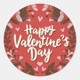 ハッピーバレンタインデーかわいいよくはしゃぐホリデーステッカー ラウンドシール