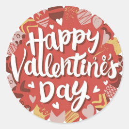 ハッピーバレンタインデーかわいいよくはしゃぐホリデーステッカー ラウンドシール