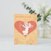 ハッピーバレンタインデーかわいいキューピッドケルブハート シーズンポストカード (スタンド正面)