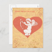 ハッピーバレンタインデーかわいいキューピッドケルブハート シーズンポストカード (正面/裏面)