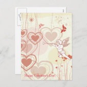 ハッピーバレンタインデーかわいいキューピッドハートバタフライ シーズンポストカード (正面/裏面)