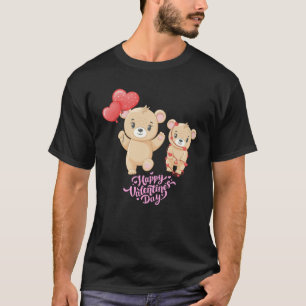 ハッピーバレンタインデーかわいいクマとハートグラフ Tシャツ