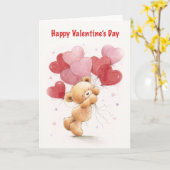 ハッピーバレンタインデーかわいいクマ風船を保持。 カード (黄色い花)