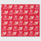 ハッピーバレンタインデーかわいいクマ ラッピングペーパー (フラット)