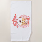 ハッピーバレンタインデーかわいいコルギドッグ ビーチタオル (正面)