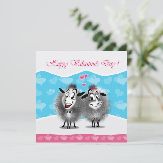 ハッピーバレンタインデーかわいいシープグリーティング シーズンカード (スタンド正面)