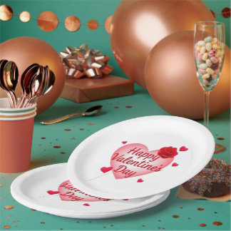 ハッピーバレンタインデーかわいいハート ペーパープレート