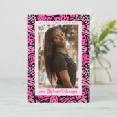 ハッピーバレンタインデーかわいいピンクのジャングルハート写真 シーズンカード (スタンド正面)