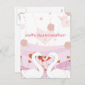 ハッピーバレンタインデーかわいいロマンチックなスワンズバラ シーズンポストカード (正面/裏面)