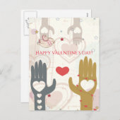 ハッピーバレンタインデーかわいい救済鳥の手 シーズンポストカード (正面/裏面)