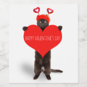 ハッピーバレンタインデーかわいい猫の飼いハート ワインラベル (シングルラベル)