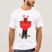 ハッピーバレンタインデーかわいい猫の飼いハート Tシャツ (正面)