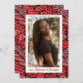 ハッピーバレンタインデーかわいい赤いジャングルハート写真 シーズンカード (正面/裏面)