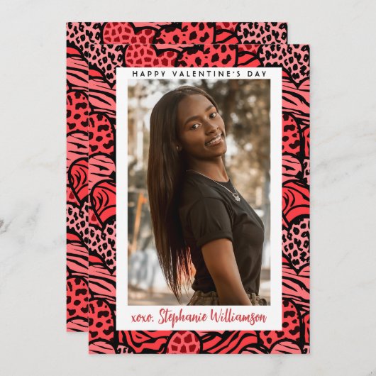 ハッピーバレンタインデーかわいい赤いジャングルハート写真 シーズンカード (正面/裏面)