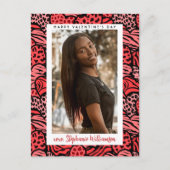 ハッピーバレンタインデーかわいい赤いジャングルハート写真 シーズンポストカード (正面)