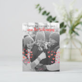 ハッピーバレンタインデーかわいい赤いハート家族の写真 ポストカード (スタンド正面)