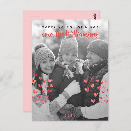 ハッピーバレンタインデーかわいい赤いハート家族の写真 ポストカード (正面/裏面)