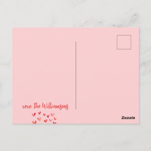 ハッピーバレンタインデーかわいい赤いハート家族の写真 ポストカード (裏面)