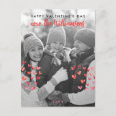 ハッピーバレンタインデーかわいい赤いハート家族の写真 ポストカード (正面)