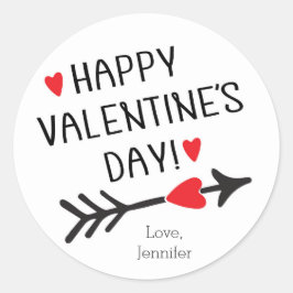 ハッピーバレンタインデーかわいい赤いハート矢印モダン ラウンドシール