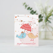 ハッピーバレンタインデーかわいい鳥のハート傘 シーズンポストカード (スタンド正面)