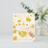 ハッピーバレンタインデーかわいい鳥のハート蝶 シーズンポストカード (スタンド正面)