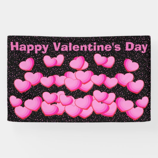 ハッピーバレンタインデーかわいらしピンクハートクラスター 横断幕 (横)