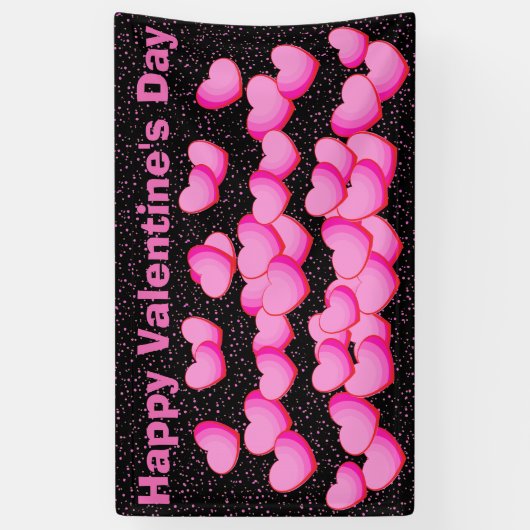 ハッピーバレンタインデーかわいらしピンクハートクラスター 横断幕 (縦)