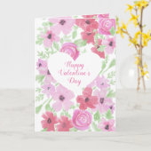 ハッピーバレンタインデーかわいらしピンクフローラ カード (黄色い花)