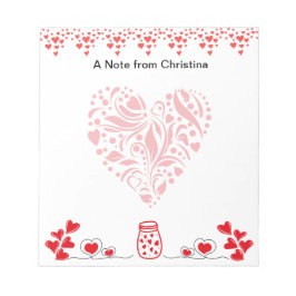 ハッピーバレンタインデーかわいらし赤いハートかわいらし ノートパッド