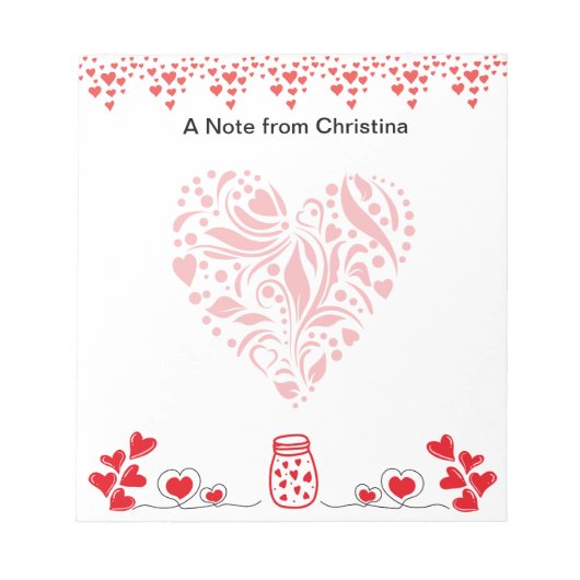 ハッピーバレンタインデーかわいらし赤いハートかわいらし ノートパッド (正面)