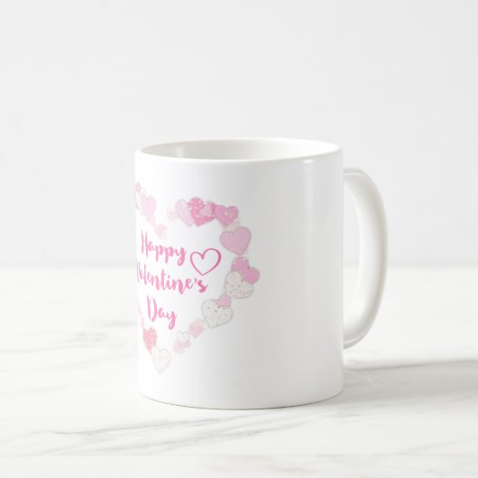 ハッピーバレンタインデーきらびやかなピンクのハート コーヒーマグカップ (正面右)