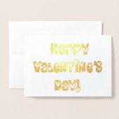 ハッピーバレンタインデーとハートの追加フォトと名前 箔カード (封筒付き正面)