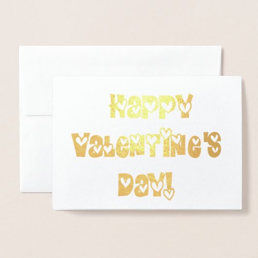 ハッピーバレンタインデーとハートの追加フォトと名前 箔カード (封筒付き正面)