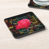 ハッピーバレンタインデーと赤エレガントいバラ コースター (左側)