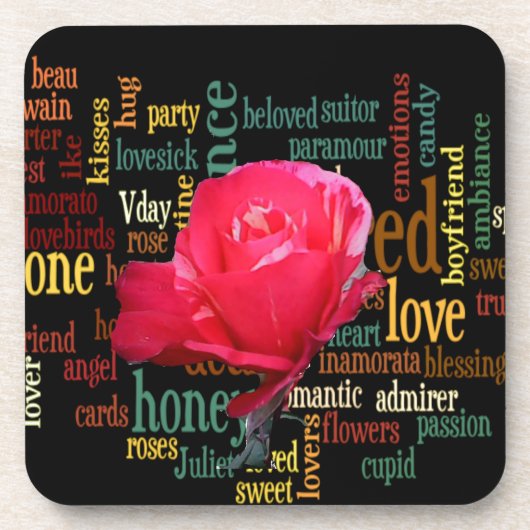 ハッピーバレンタインデーと赤エレガントいバラ コースター (正面)
