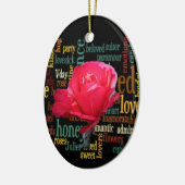ハッピーバレンタインデーと赤エレガントいバラ セラミックオーナメント (左)